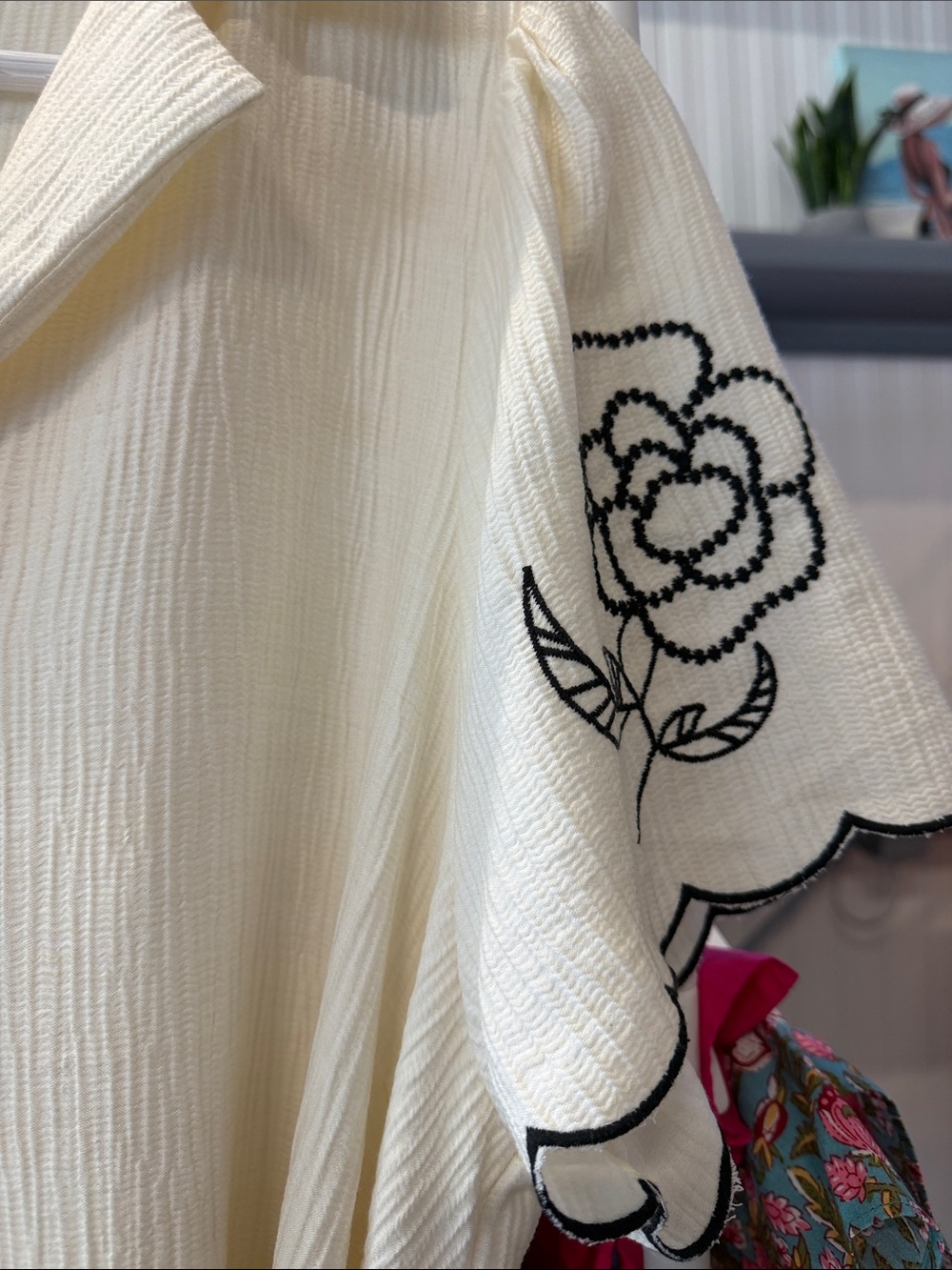 Umgee Cream Button-Front Dress with Black Floral Embroidery - Picture 6 of 10